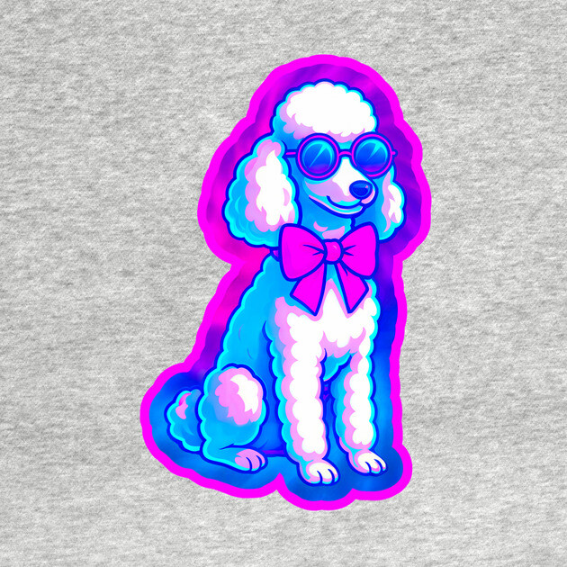 Retro Vaporwave Poodle – Neon 80s Dog with Sunglasses & Bow by DonWillisJrArt