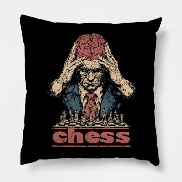 Brains for Chess - Concept Art Retro Style Pillow by TuncGK