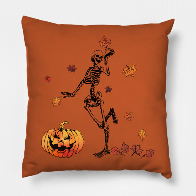 Frolicking Skelly Pillow by casualteesinc