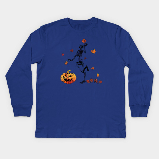 Frolicking Skelly Kids Long Sleeve T-Shirt by casualteesinc