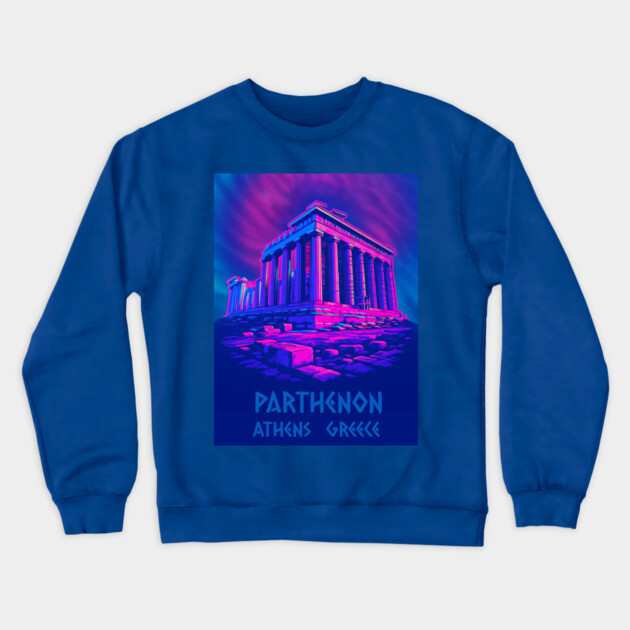 Chillwave Parthenon – Retro Greek Temple Vaporwave Art Crewneck Sweatshirt by DonWillisJrArt