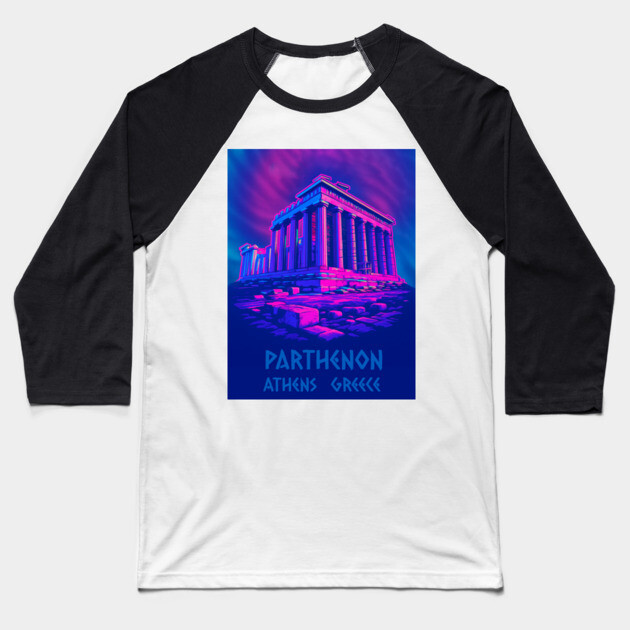 Chillwave Parthenon – Retro Greek Temple Vaporwave Art Baseball T-Shirt by DonWillisJrArt