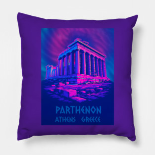 Chillwave Parthenon – Retro Greek Temple Vaporwave Art Pillow