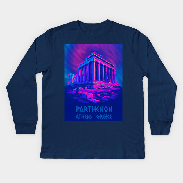Chillwave Parthenon – Retro Greek Temple Vaporwave Art Kids Long Sleeve T-Shirt by DonWillisJrArt