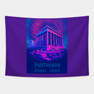 Chillwave Parthenon – Retro Greek Temple Vaporwave Art Tapestry