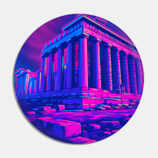 Chillwave Parthenon – Retro Greek Temple Vaporwave Art Pin by DonWillisJrArt