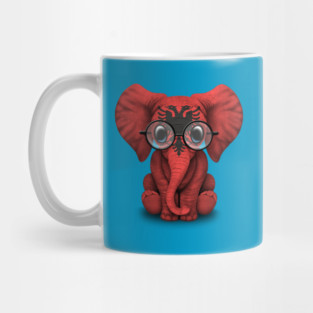 Baby Elephant with Glasses and Albanian Flag Mug