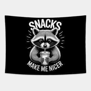 Snacks Make Me Nicer Raccoon Funny Cute Food Humor Tapestry