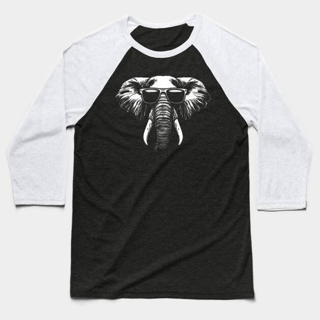 Elephant Wearing Sunglasses Baseball T-Shirt by clarysium