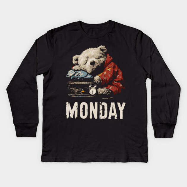 Sleepy Baby Bear in Monday Morning - Weekend Crisis Kids Long Sleeve T-Shirt by TuncGK