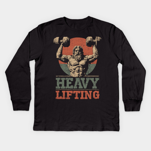 Zeus is Supporting All the Gym Bros - Funny Retro Design Kids Long Sleeve T-Shirt by TuncGK