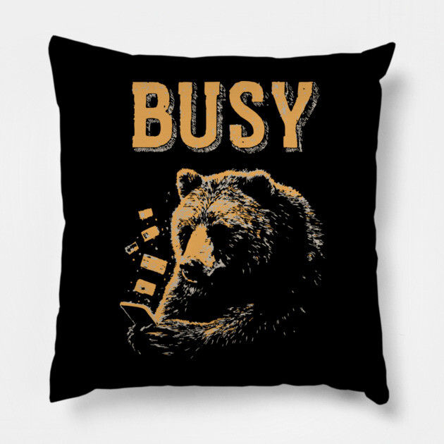 Screen Addict Grizzly Bear - Funny Hibernation Design Pillow by TuncGK