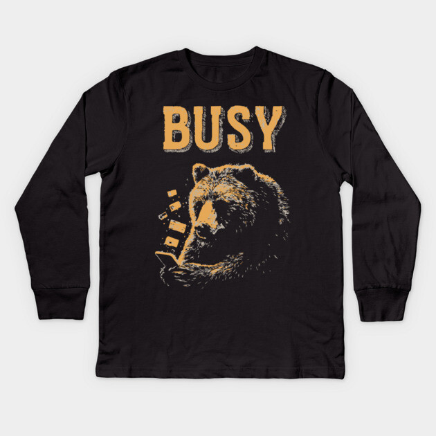 Screen Addict Grizzly Bear - Funny Hibernation Design Kids Long Sleeve T-Shirt by TuncGK