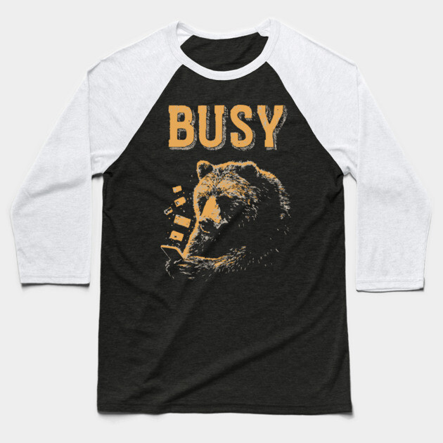Screen Addict Grizzly Bear - Funny Hibernation Design Baseball T-Shirt by TuncGK