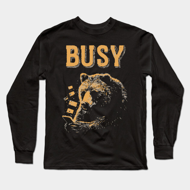 Screen Addict Grizzly Bear - Funny Hibernation Design Long Sleeve T-Shirt by TuncGK