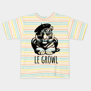 Funny French Beret-wearing Tiger Tigre says "Le Growl" Kids T-Shirt