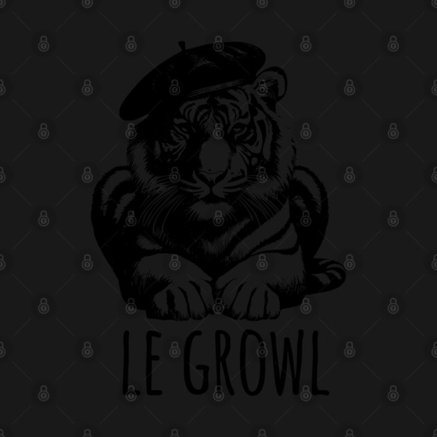 Funny French Beret-wearing Tiger Tigre says "Le Growl" by Luxinda