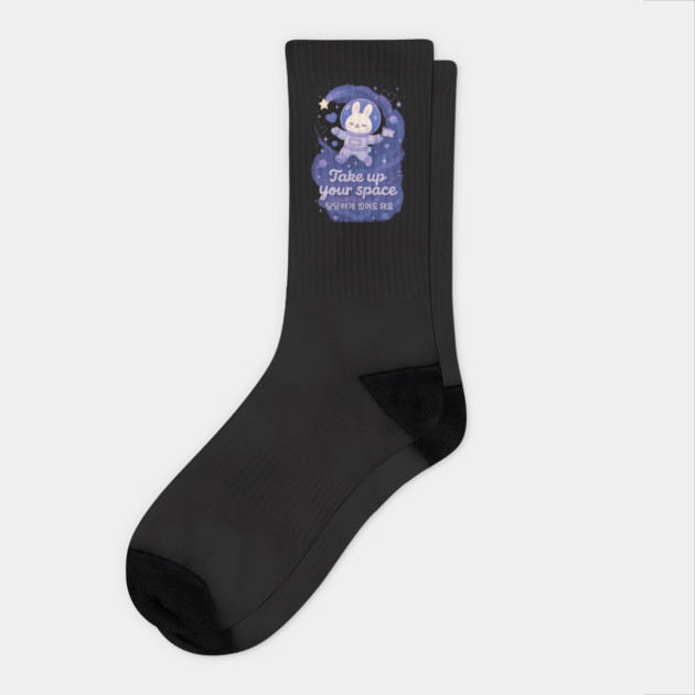 Take Up Your Space – Cosmic Bunny Affirmation Design (English & Korean) Socks by Anne Lee