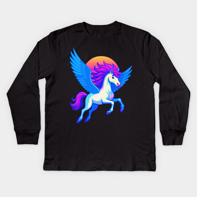 Pegasus with Sunset Wings Kids Long Sleeve T-Shirt by DonWillisJrArt