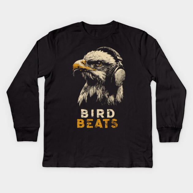 DJ Eagle Headphones Bird Beats DJ Music Tee Kids Long Sleeve T-Shirt by TuncGK