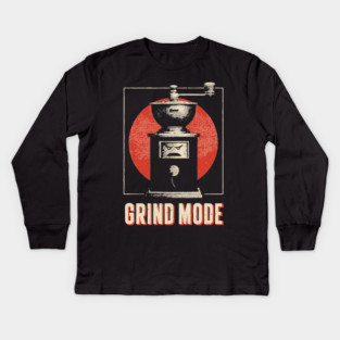 Grind Mode Coffee Grinder Funny Robot Face Shirt Kids Long Sleeve T-Shirt