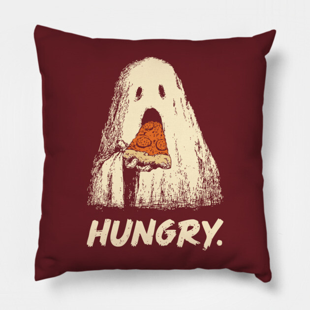 Hungry Ghost Eating Pizza Funny Halloween Shirt Pillow by TuncGK