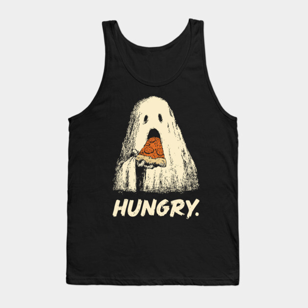 Hungry Ghost Eating Pizza Funny Halloween Shirt Tank Top by TuncGK