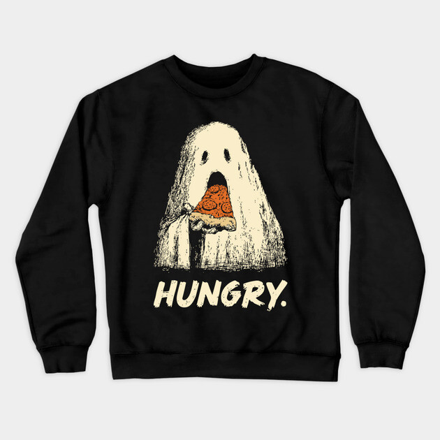 Hungry Ghost Eating Pizza Funny Halloween Shirt Crewneck Sweatshirt by TuncGK