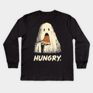 Hungry Ghost Eating Pizza Funny Halloween Shirt Kids Long Sleeve T-Shirt
