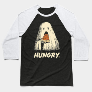 Hungry Ghost Eating Pizza Funny Halloween Shirt Baseball T-Shirt