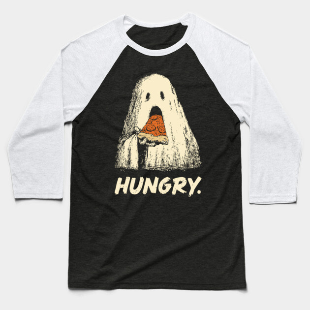 Hungry Ghost Eating Pizza Funny Halloween Shirt Baseball T-Shirt by TuncGK