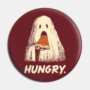 Hungry Ghost Eating Pizza Funny Halloween Shirt Pin