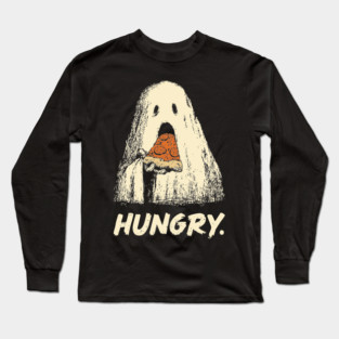 Hungry Ghost Eating Pizza Funny Halloween Shirt Long Sleeve T-Shirt