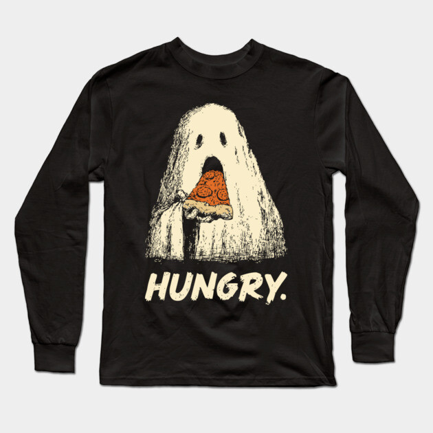 Hungry Ghost Eating Pizza Funny Halloween Shirt Long Sleeve T-Shirt by TuncGK