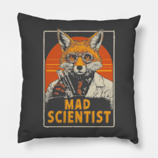 Mad Scientist Fox with Test Tubes Lab Coat Tee Pillow