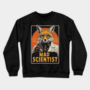 Mad Scientist Fox with Test Tubes Lab Coat Tee Crewneck Sweatshirt