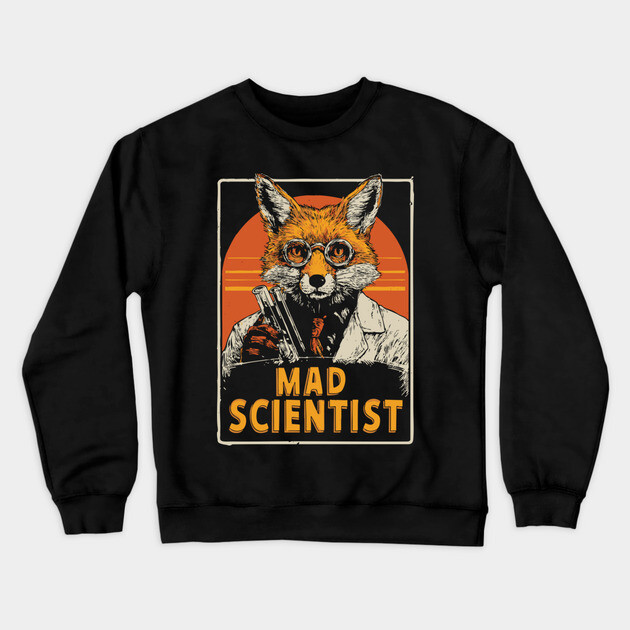Mad Scientist Fox with Test Tubes Lab Coat Tee Crewneck Sweatshirt by TuncGK