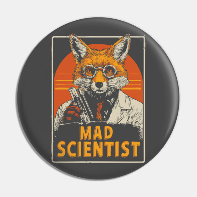 Mad Scientist Fox with Test Tubes Lab Coat Tee Pin by TuncGK