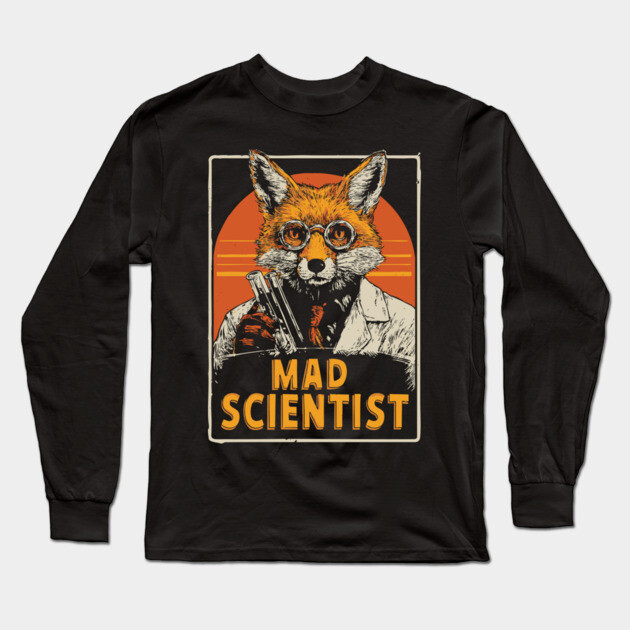 Mad Scientist Fox with Test Tubes Lab Coat Tee Long Sleeve T-Shirt by TuncGK