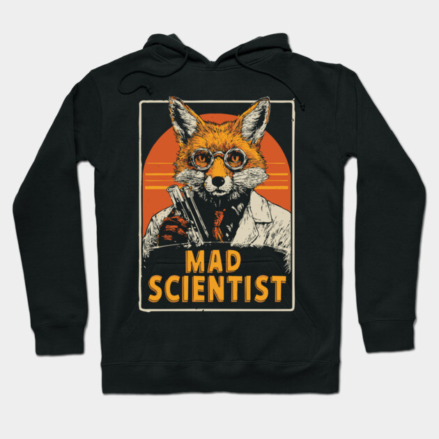 Mad Scientist Fox with Test Tubes Lab Coat Tee Hoodie by TuncGK