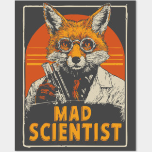 Mad Scientist Fox with Test Tubes Lab Coat Tee Posters and Art