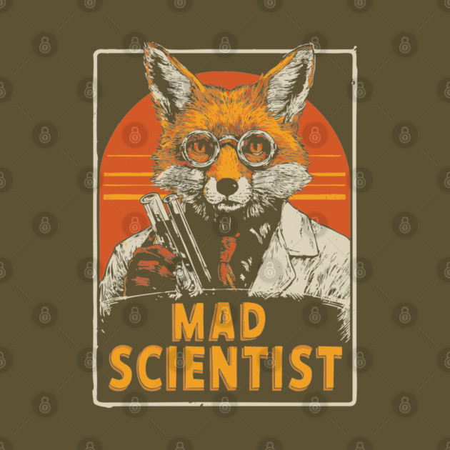 Mad Scientist Fox with Test Tubes Lab Coat Tee by TuncGK