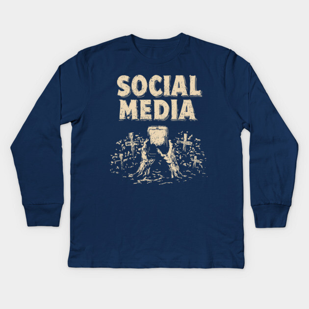 Social Media Zombie Hands Grave Warning Shirt Kids Long Sleeve T-Shirt by TuncGK