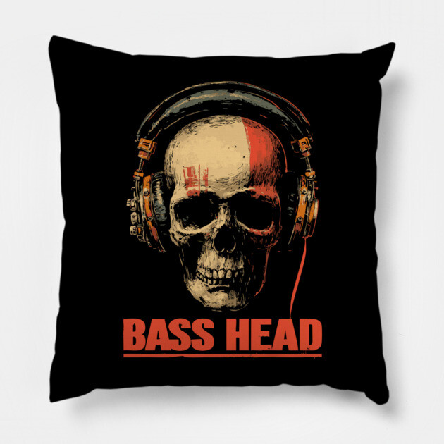 Bass Head Skull DJ Shirt for Hardcore Music Addicts Pillow by TuncGK