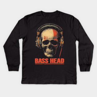 Bass Head Skull DJ Shirt for Hardcore Music Addicts Kids Long Sleeve T-Shirt