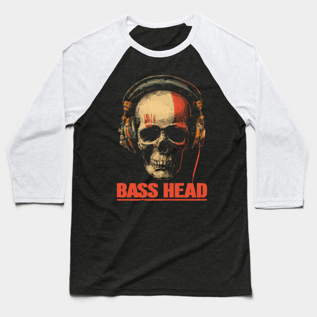 Bass Head Skull DJ Shirt for Hardcore Music Addicts Baseball T-Shirt by TuncGK
