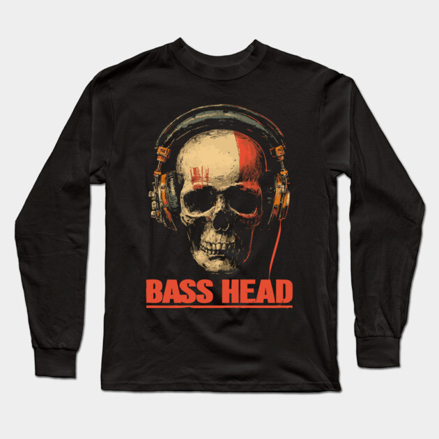 Bass Head Skull DJ Shirt for Hardcore Music Addicts Long Sleeve T-Shirt by TuncGK