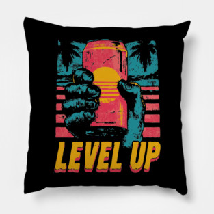 Level Up Energy Drink Gamer Tee for Late Night Warriors Pillow
