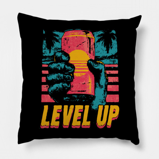Level Up Energy Drink Gamer Tee for Late Night Warriors Pillow by TuncGK