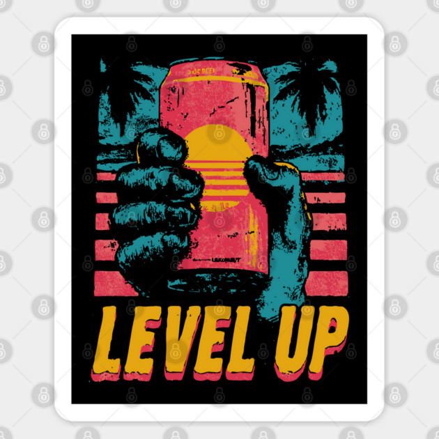 Level Up Energy Drink Gamer Tee for Late Night Warriors Sticker by TuncGK